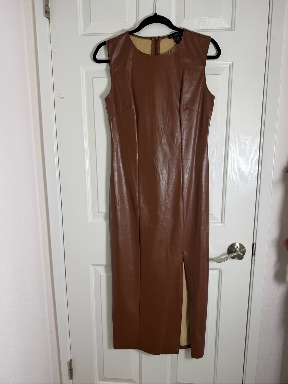House of Harlow faux leather brown chocolate midi dress medium blogger favorite